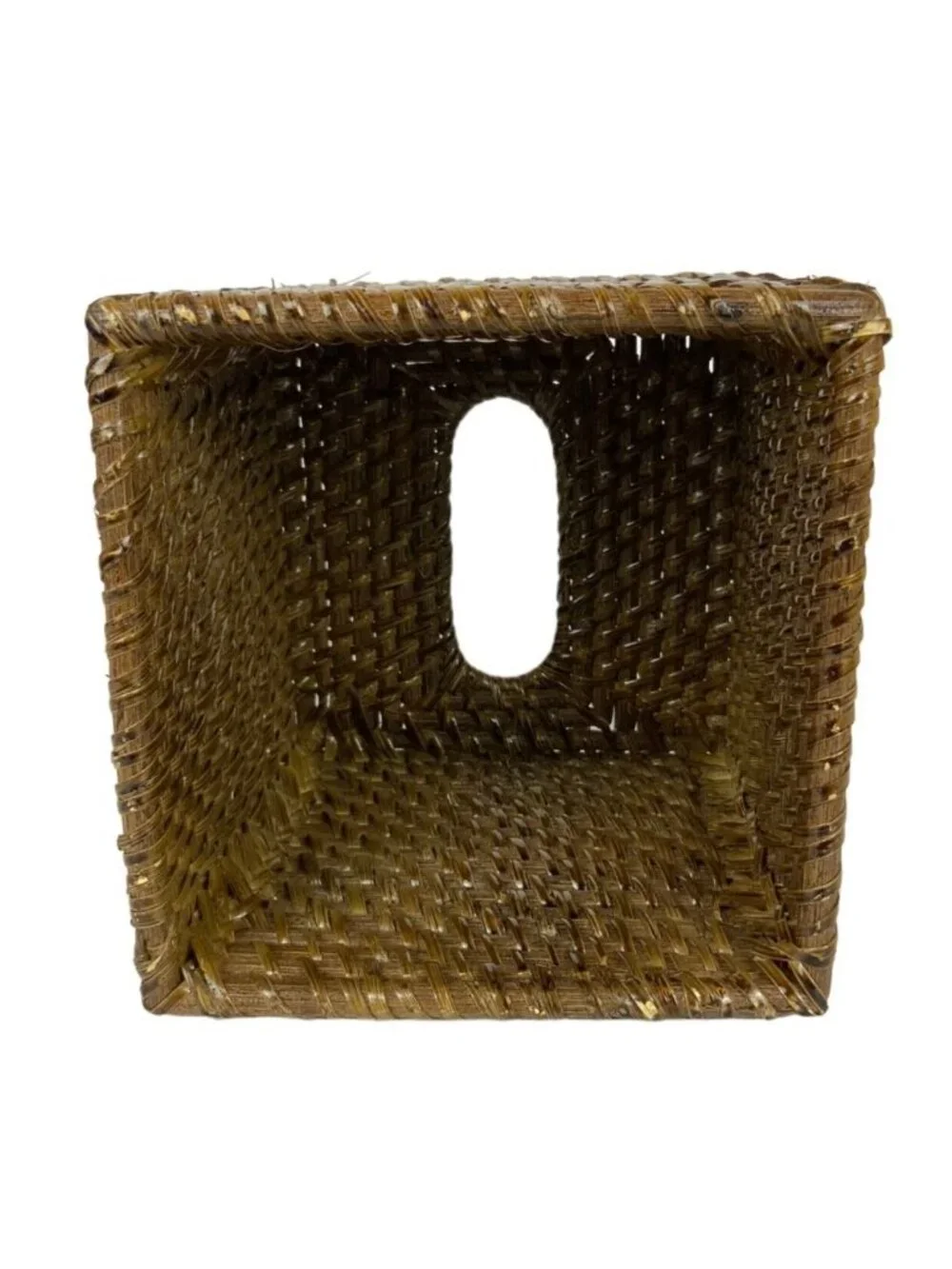 Brown Wicker Tissue Box Cover Square Basketweave Boho Decor Bathroom Accessory